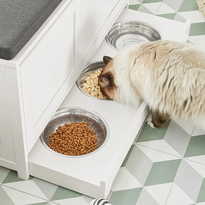 SoBuy | Katzenhaus mit Katzennäpfe | Tierhaus | Schuhbank mit Katzenhaus | Weiß | FSR136-W