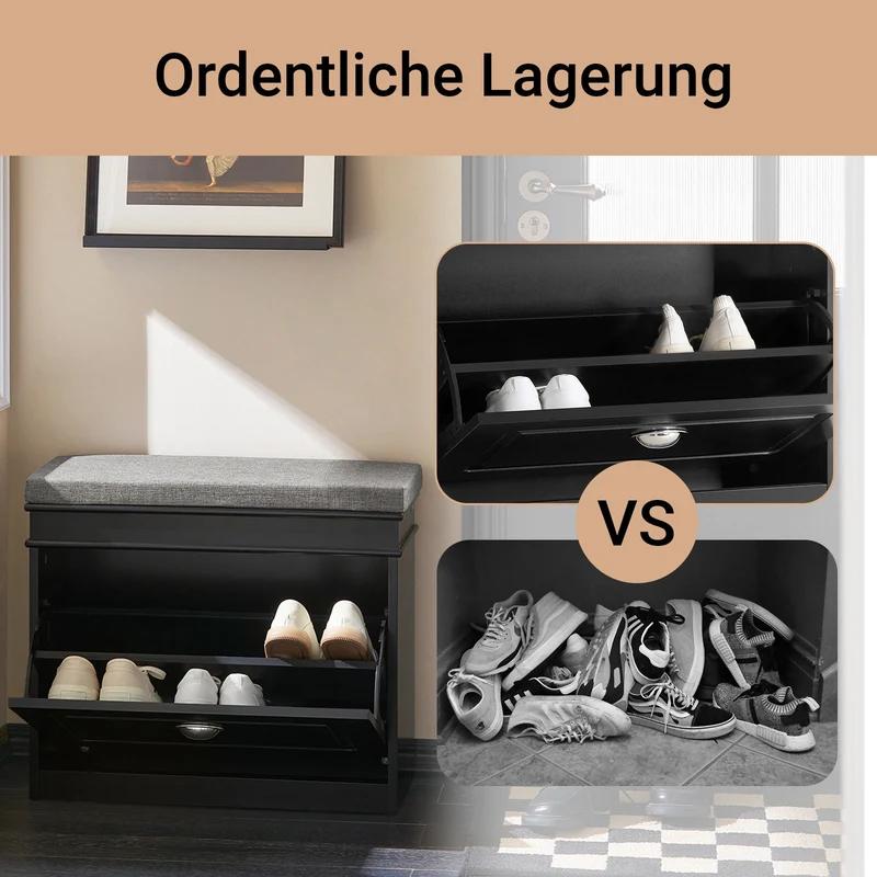 SoBuy | Schuhkipper | Schuhbank | Sitzbank | Schuhkommode | Schuhschrank Schwarz | FSR82-K-SCH