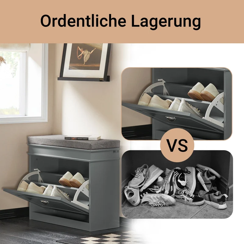 SoBuy | Schuhkipper | Schuhbank | Sitzbank | Schuhkommode | Schuhschrank Hellgrau | FSR82-K-HG