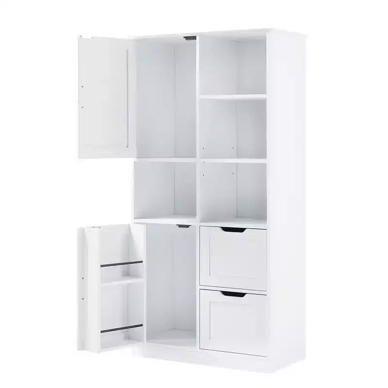 Meuble de rangement de salle de bain de 157 cm de haut, armoire de rangement au sol autoportante avec tiroir et étagère réglable, armoire de rangement pour garde-manger pour salle de bain, salon