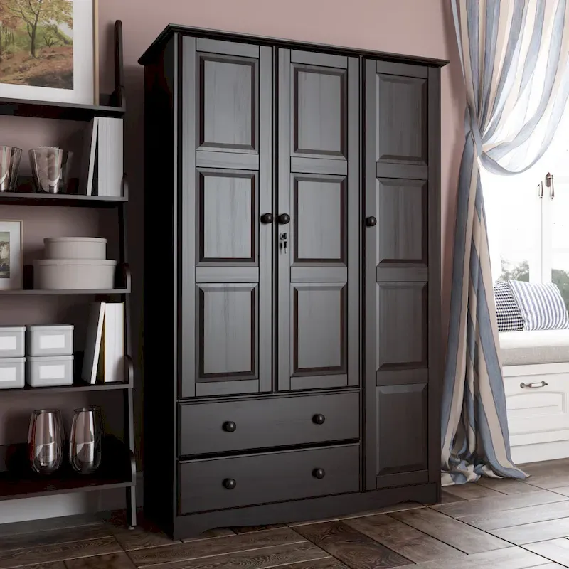 Armoire 3 portes - Blanc/Moka/Java - Bois massif