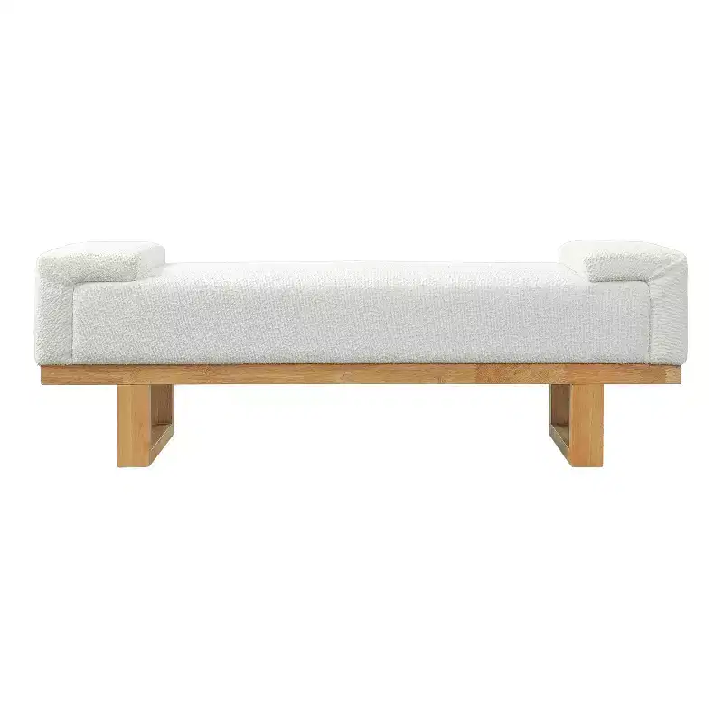 Banc rembourré Paulina moderne en bois d'hévéa et tissu bouclé Christopher Knight Home
