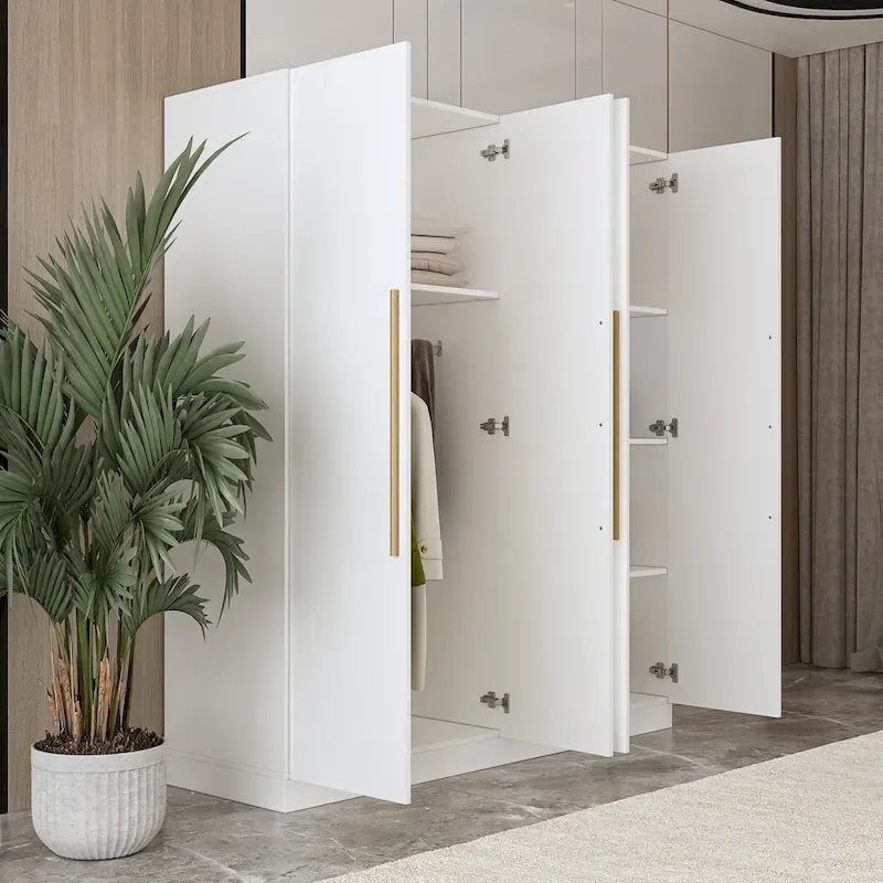 Armoire moderne autoportante en bois massif avec étagères de rangement
