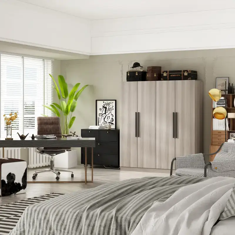 Armoire moderne autoportante en bois massif avec étagères de rangement