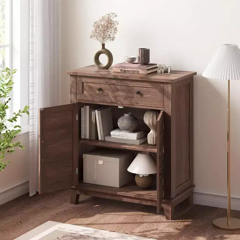 Armoire de rangement rustique 80 cm, avec portes à lattes, 3 niveaux réglables, casier à double porte, pour cuisine, salle à manger et bureau à domicile