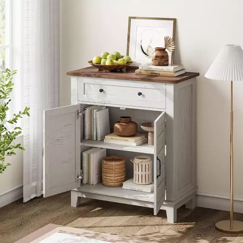 Armoire de rangement rustique 80 cm, avec portes à lattes, 3 niveaux réglables, casier à double porte, pour cuisine, salle à manger et bureau à domicile
