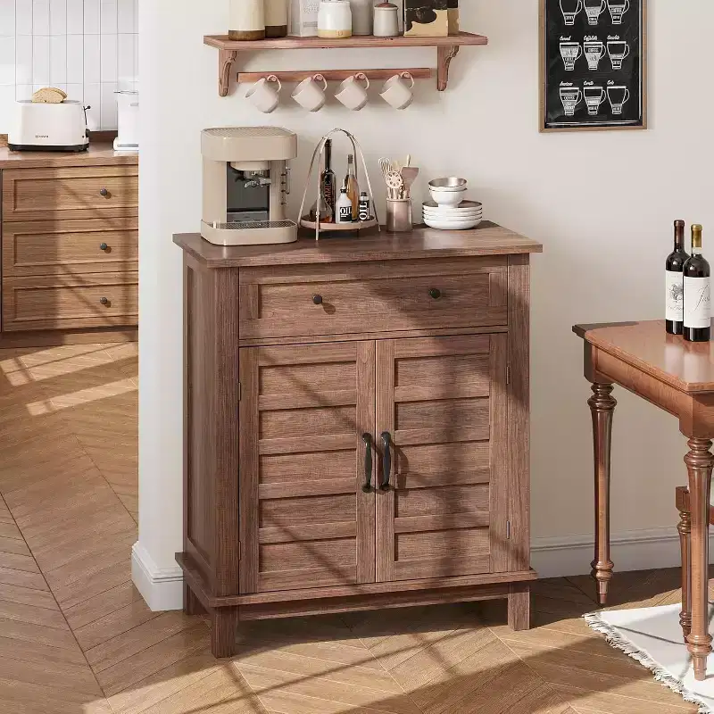Armoire de rangement rustique 80 cm, avec portes à lattes, 3 niveaux réglables, casier à double porte, pour cuisine, salle à manger et bureau à domicile