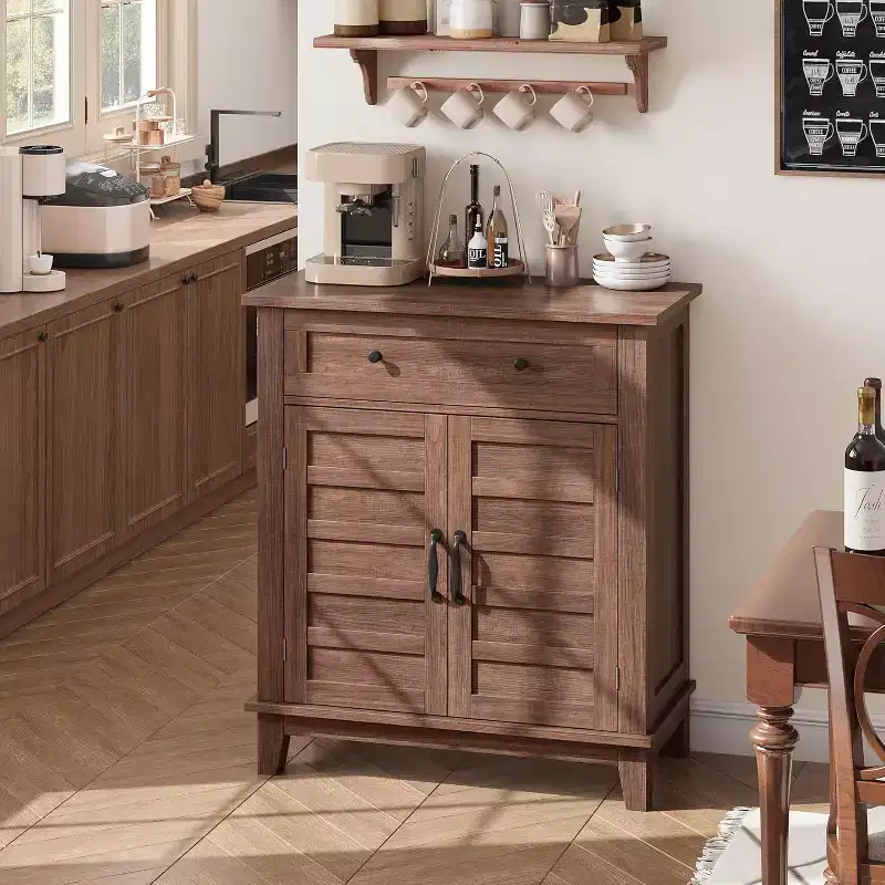 Armoire de rangement rustique 80 cm, avec portes à lattes, 3 niveaux réglables, casier à double porte, pour cuisine, salle à manger et bureau à domicile