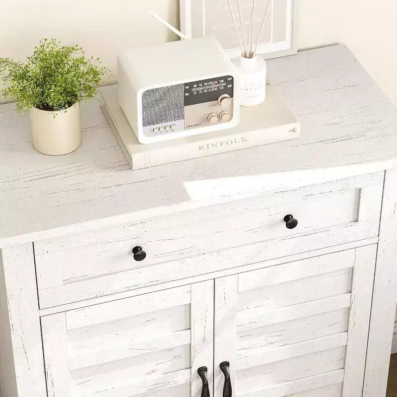 Armoire de rangement rustique 80 cm, avec portes à lattes, 3 niveaux réglables, casier à double porte, pour cuisine, salle à manger et bureau à domicile