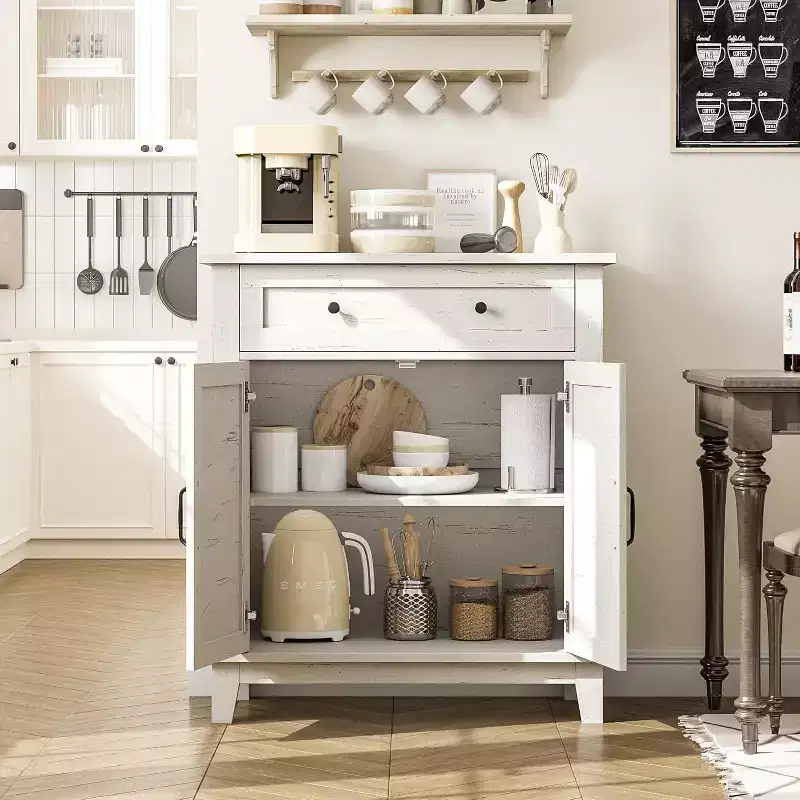 Armoire de rangement rustique 80 cm, avec portes à lattes, 3 niveaux réglables, casier à double porte, pour cuisine, salle à manger et bureau à domicile