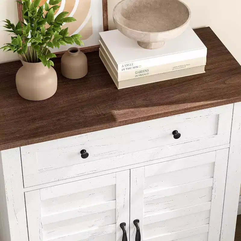 Armoire de rangement rustique 80 cm, avec portes à lattes, 3 niveaux réglables, casier à double porte, pour cuisine, salle à manger et bureau à domicile