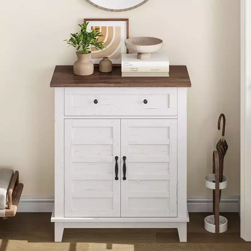 Armoire de rangement rustique 80 cm, avec portes à lattes, 3 niveaux réglables, casier à double porte, pour cuisine, salle à manger et bureau à domicile
