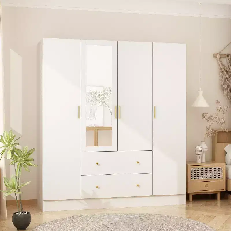 Hitow Armoire 2 grands tiroirs zone de suspension centrale avec miroir Style minimaliste