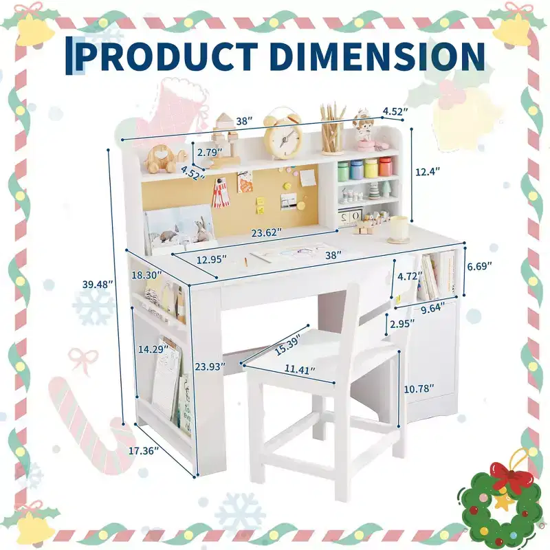 Bureau et chaise d'étude pour enfants avec rangement, bureau d'étude pour enfants avec étagère supérieure et inclinable, pour les 3-8 ans, table d'écriture pour chambre d'enfant