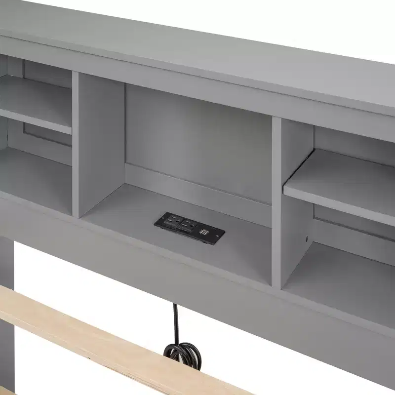 Lit plateforme avec lit gigogne et tiroirs, lit plateforme de rangement avec USB, lit plateforme en bois avec bibliothèque