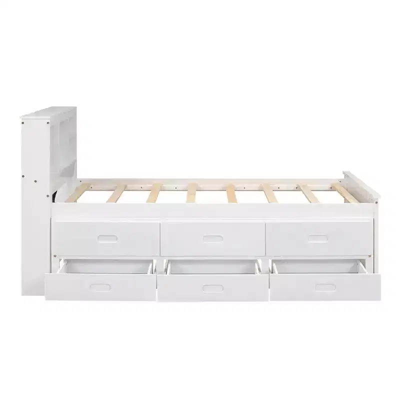 Lit plateforme avec lit gigogne et tiroirs, lit plateforme de rangement avec USB, lit plateforme en bois avec bibliothèque
