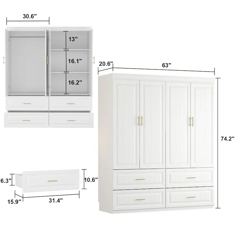 93.9H/74.2H Armoires Penderie Placard Rangement avec Tiroirs