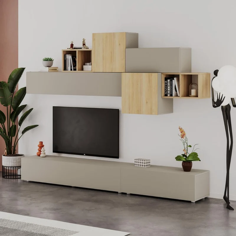 Parete attrezzata 260cm colore cashmere e rovere Tromen