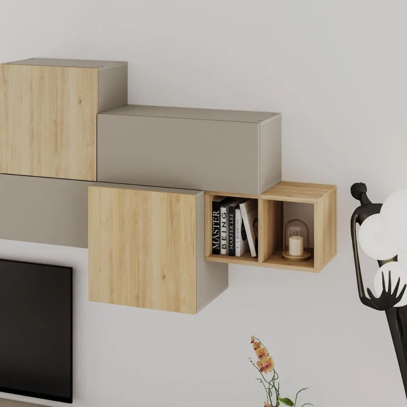 Parete attrezzata 260cm colore cashmere e rovere Tromen