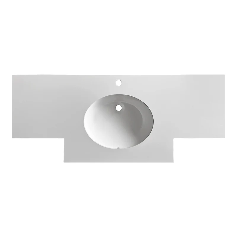 Lavabo da incasso con top in pietra sinterizzata e vasca in ceramica bianco lucido YJ12250
