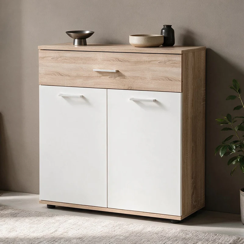 Mobile multiuso 2 ante e 1 cassetto colore bianco e rovere 80x35x84H Irys