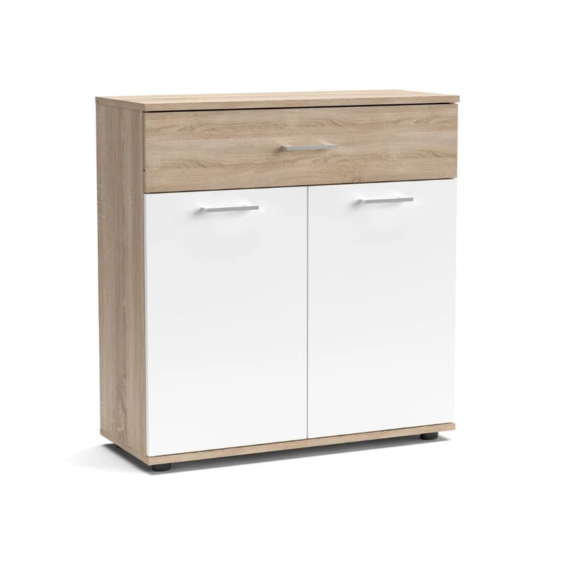 Mobile multiuso 2 ante e 1 cassetto colore bianco e rovere 80x35x84H Irys
