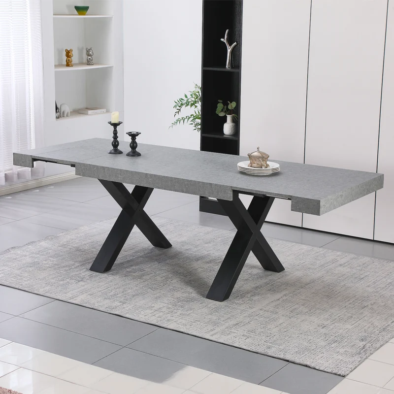 Tavolo allungabile da 160 a 240 cm effetto cemento con gambe nere Cindy Gondar
