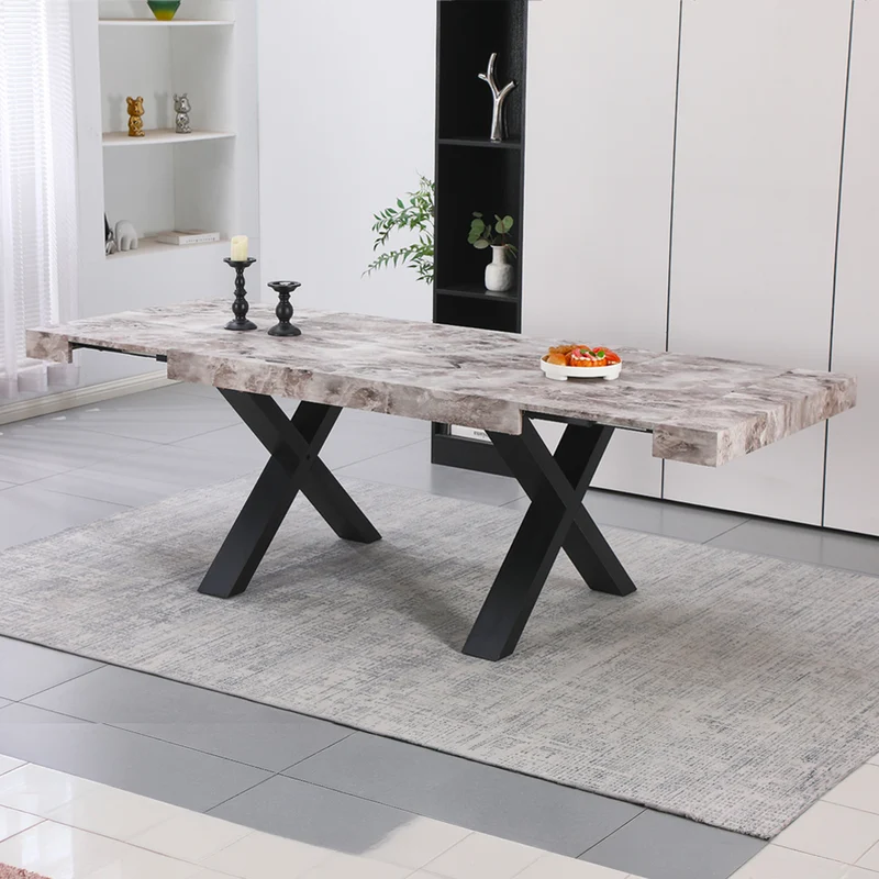 Tavolo allungabile da 160 a 240 cm effetto marmo grigio con gambe nere Cindy Gondar