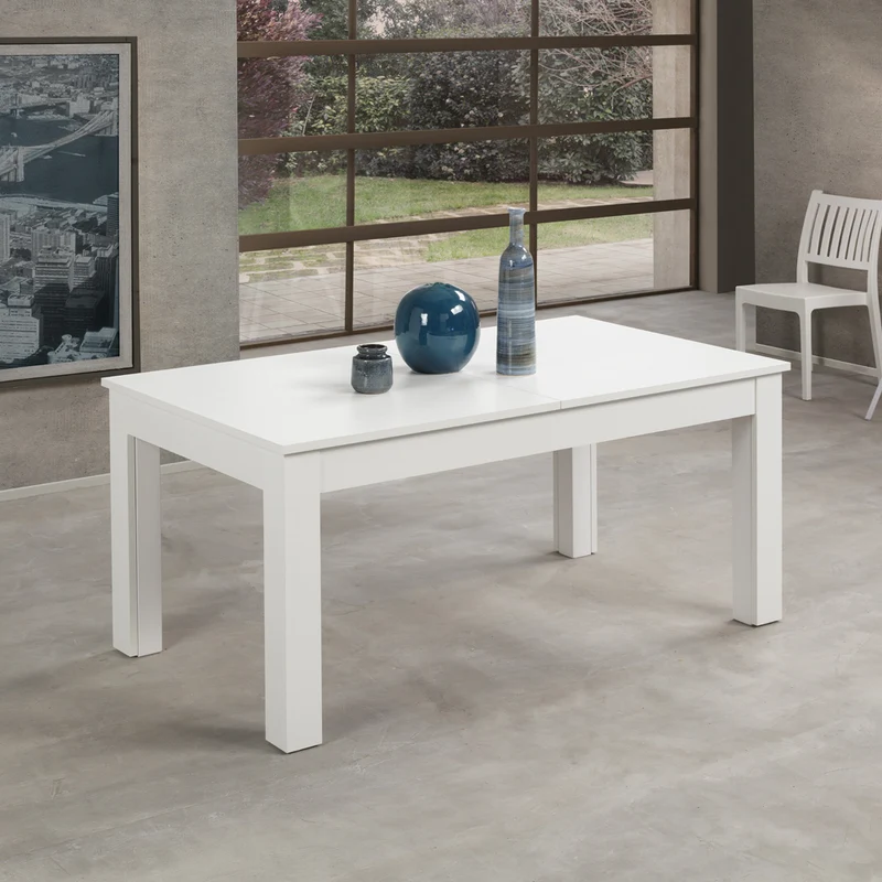 Tavolo allungabile 160x90 colore bianco larice con gambe centrali in legno massiccio Lipsia