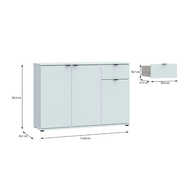 Mobile multiuso 3 ante e 1 cassetto 120 cm colore grigio chiaro Segno