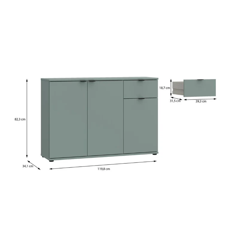Mobile multiuso 3 ante e 1 cassetto 120 cm colore verde salvia Segno