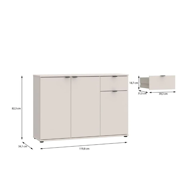 Mobile multiuso 3 ante e 1 cassetto 120 cm colore cashmere Segno