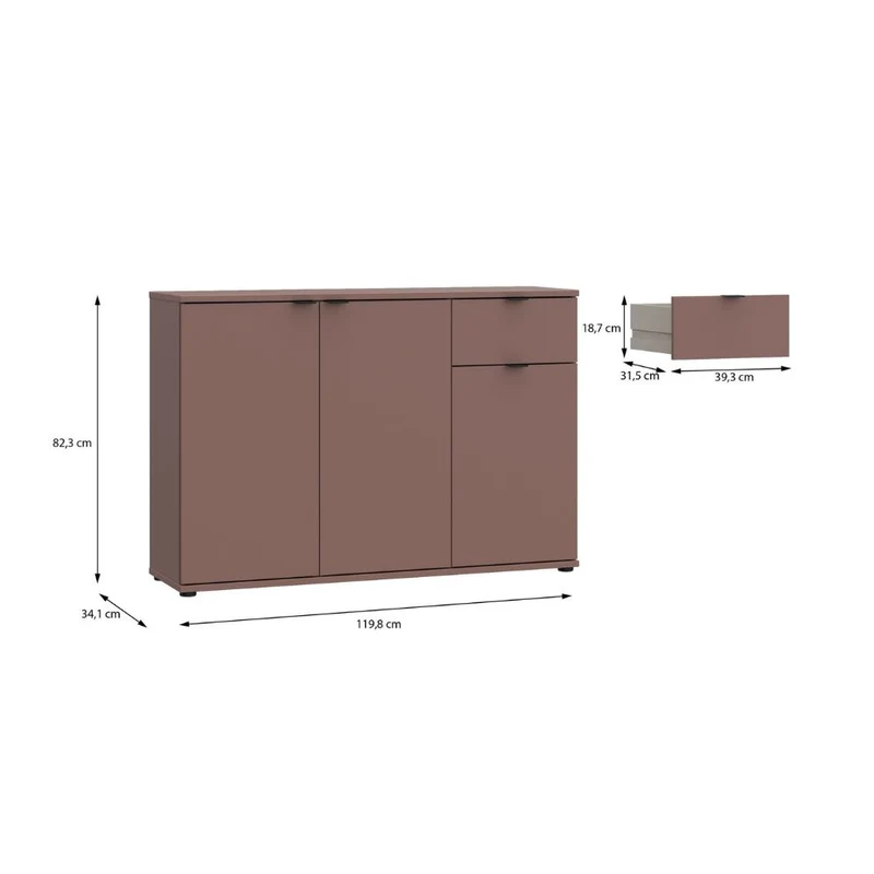 Mobile multiuso 3 ante e 1 cassetto 120 cm colore terracotta Segno