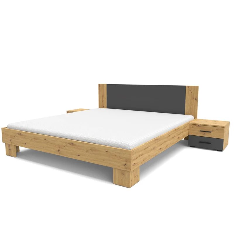 Letto matrimoniale 180x200 con comodini integrati antracite e rovere Meria