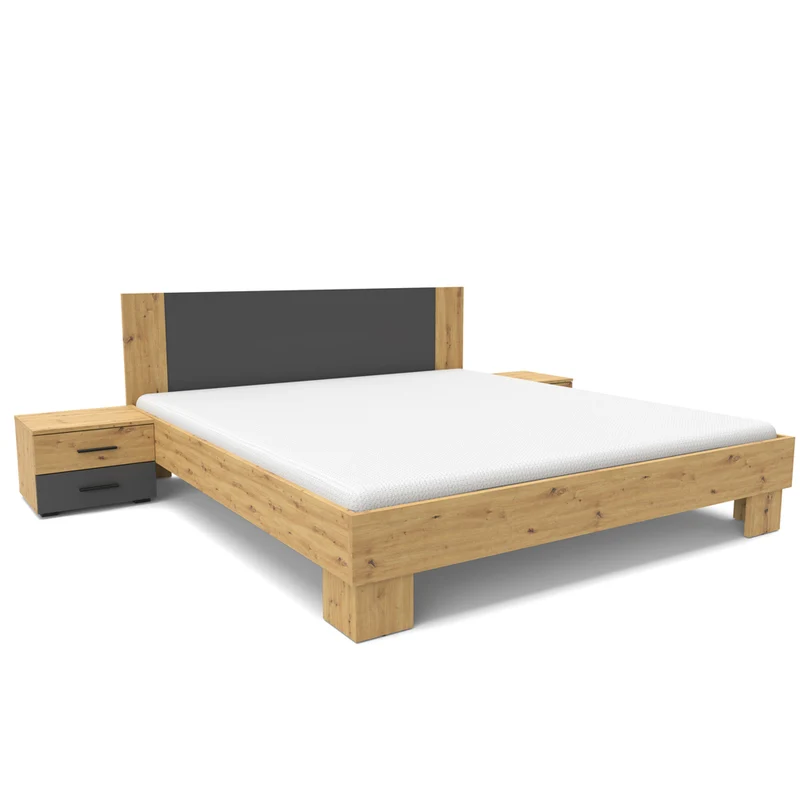 Letto matrimoniale 180x200 con comodini integrati antracite e rovere Meria