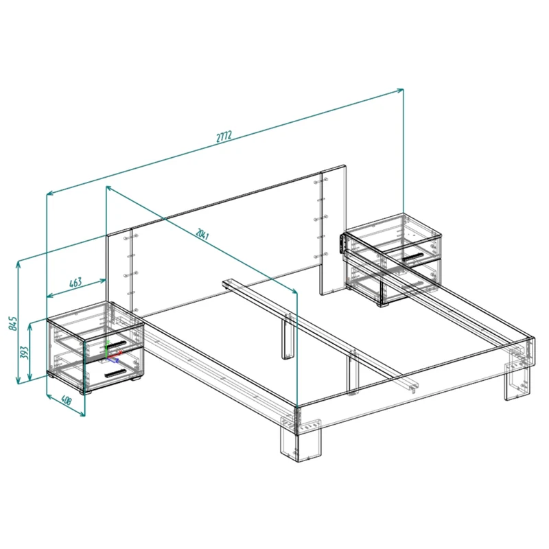 Letto matrimoniale 180x200 con comodini integrati antracite e rovere Meria