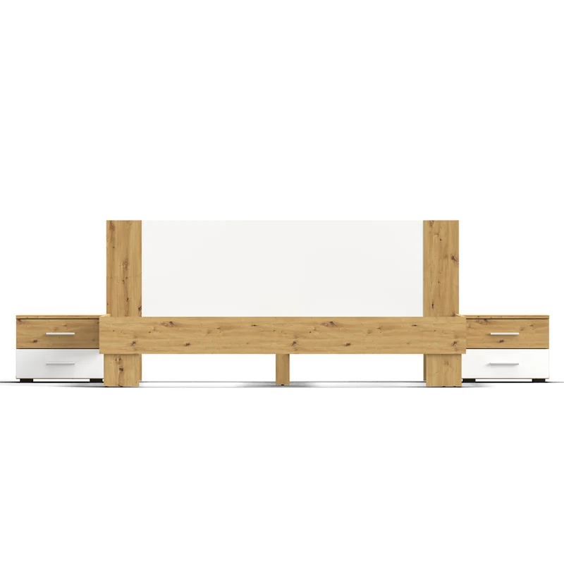 Letto matrimoniale 180x200 con comodini integrati bianco e rovere Meria