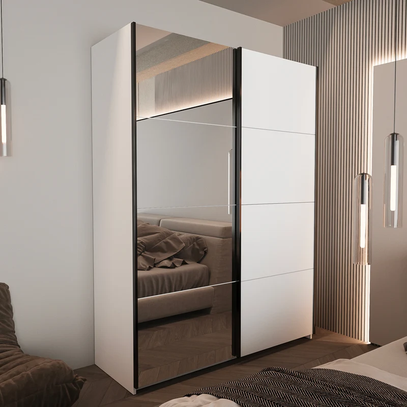 Armadio 2 ante scorrevoli con specchio 150x58x205H colore bianco Zegna