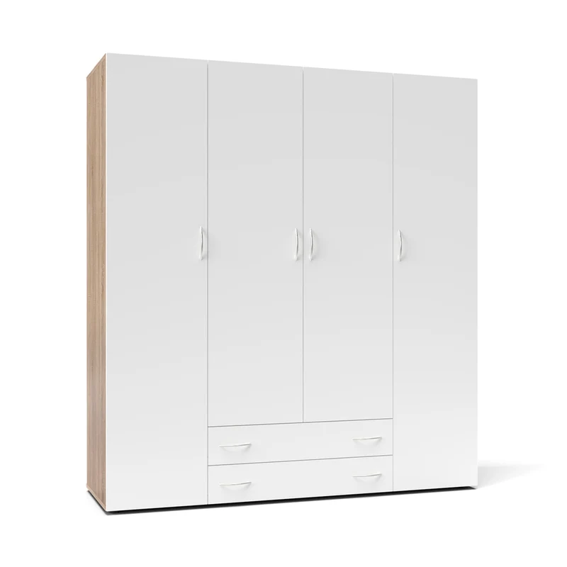 Armadio 4 ante e 2 cassetti 160x51,6x177h colore bianco e rovere Seba4