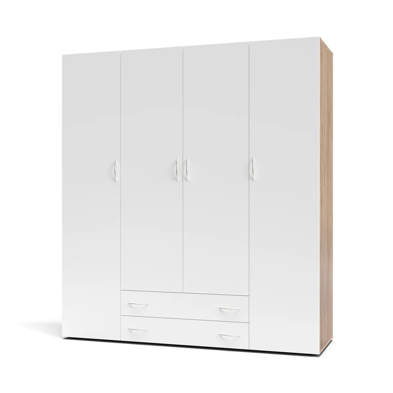 Armadio 4 ante e 2 cassetti 160x51,6x177h colore bianco e rovere Seba4