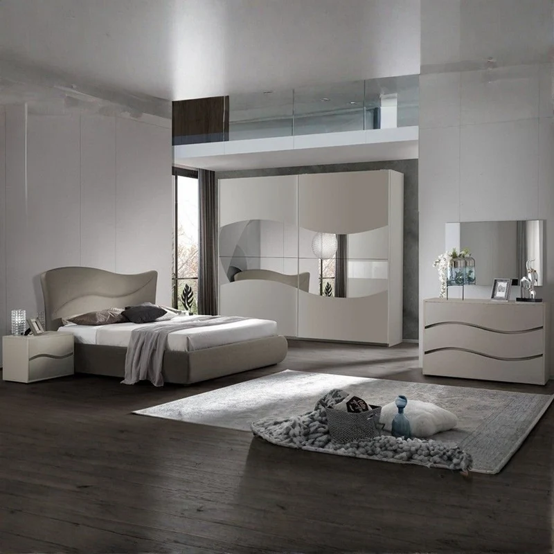 Camera da letto con letto contenitore e armadio 2 ante scorrevoli colore grigio Soave
