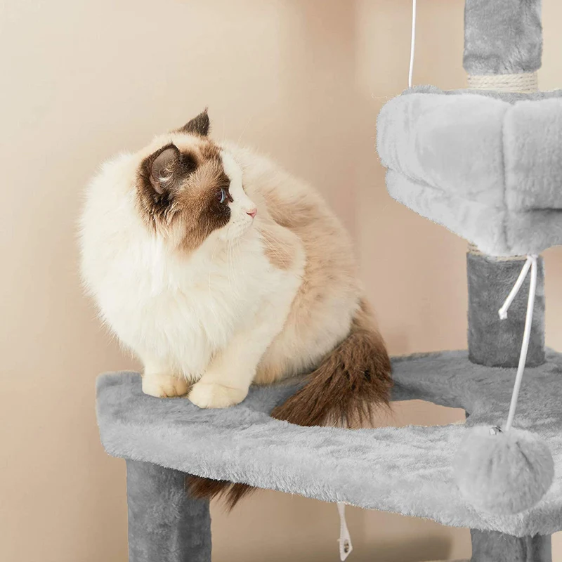 Arbre à chat tour de jeux avec hamac et plateformes 50 x 45 x 142 cm ambiance cosy en aggloméré gris clair 12_0010649