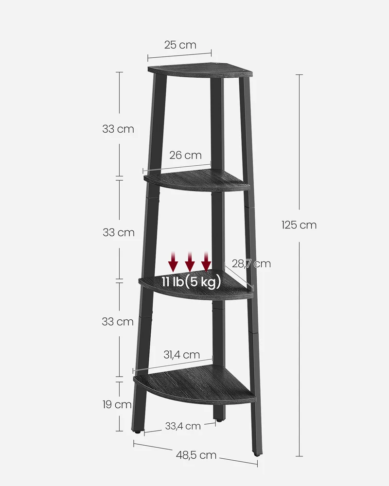 Étagère d'angle design industriel 33,4 x 33,4 x 125 cm porte-plante décorative finition mate en aggloméré gris 12_0010203