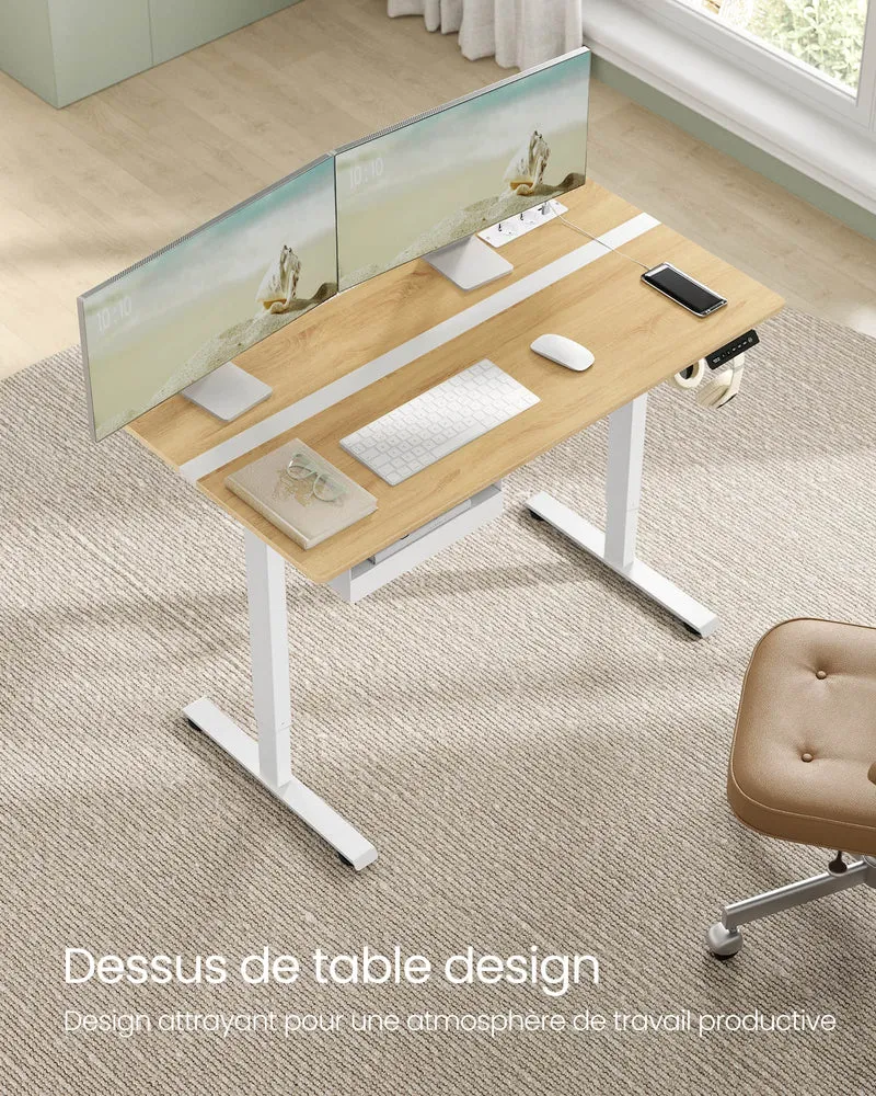 Bureau assis-debout réglable hauteur 60 x 120 cm fonction mémoire 4 positions design rustique en aggloméré chêne 12_0010087