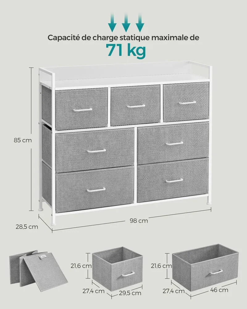 Commode de rangement style industriel avec 7 tiroirs pratique 28,5 x 98 x 85 cm en aggloméré gris 12_0009864
