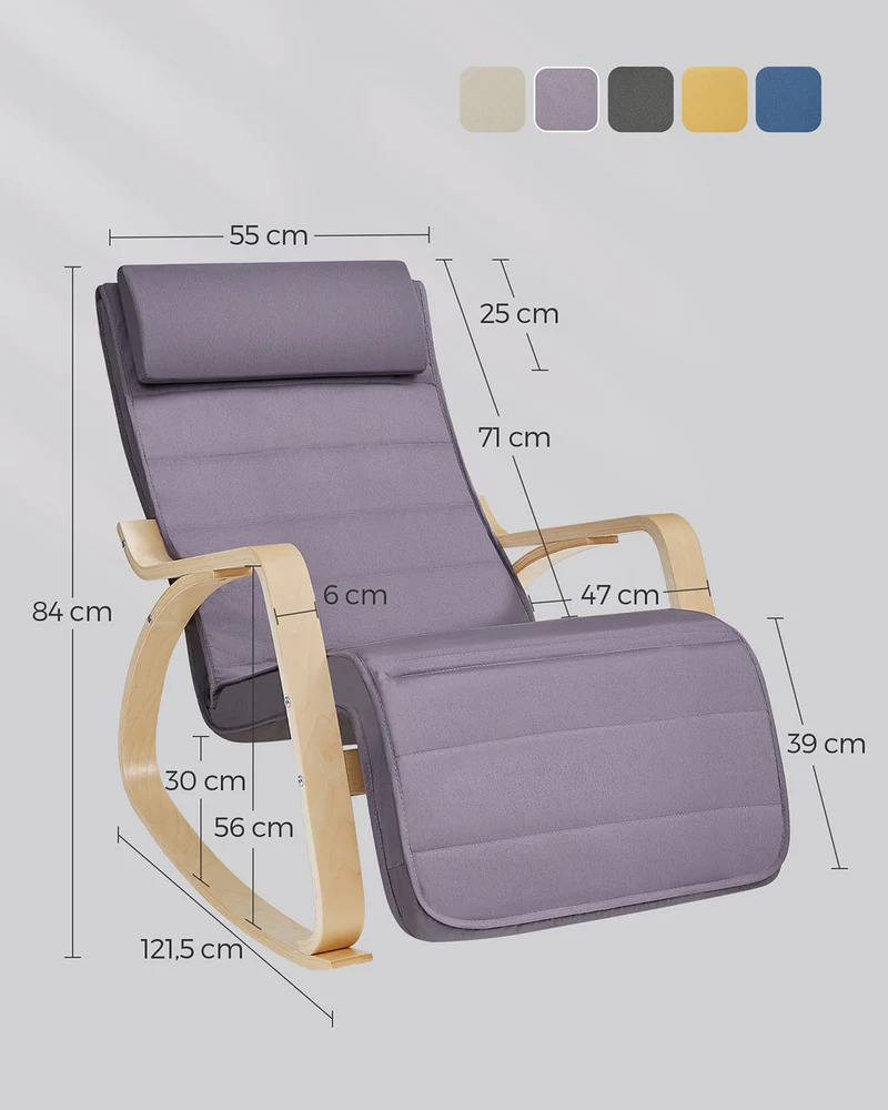 Fauteuil à bascule ergonomique avec repose-pieds angle réglable 67 x 115 x 91 cm en bois de bouleau gris clair 12_0008986