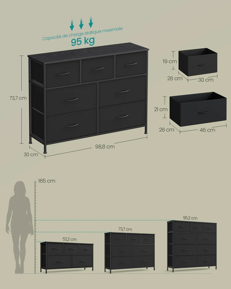 Commode de rangement design moderne espace entrée 30 x 98,8 x 73,7 cm en MDF noir 12_0012962