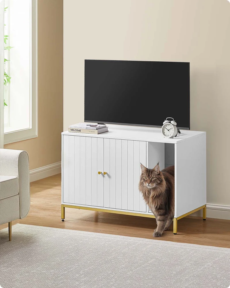 Maison de toilettes pour chat avec tapis à griffer design moderne 90 x 48 x 61,5 cm en aggloméré blanc 12_0012027