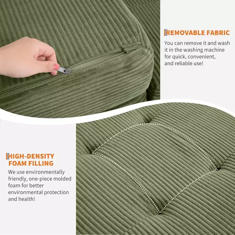 SunnyFurn Matelas pliant triple 6 pouces pour canapé-lit, 75X54.3 Lit d'appoint pliable en mousse avec velours côtelé capitonné, portable pour le camping, le salon, la chambre à coucher