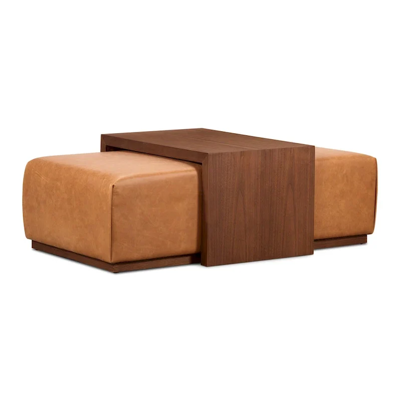 Ottoman Poly & Bark Jarmo avec table en noyer réglable – Cuir pleine fleur véritable italien